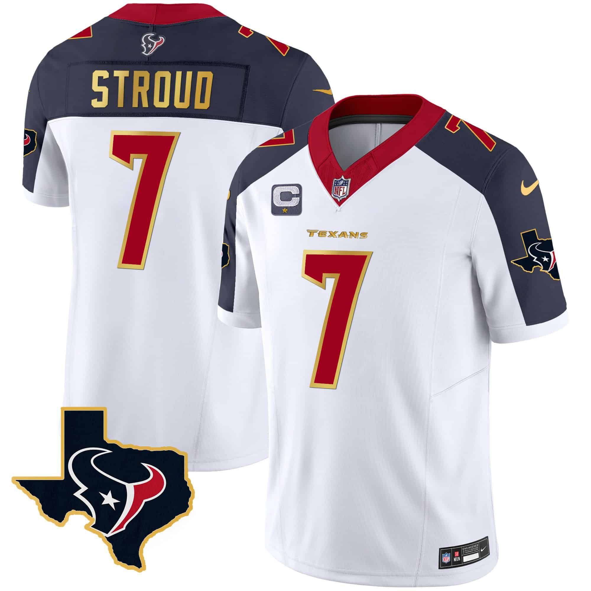 Men Houston Texans #7 Stroud White Gold 2024 Nike Trim Vapor NFL Jersey style 2->indianapolis colts->NFL Jersey